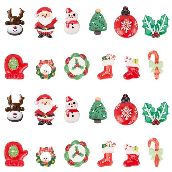 SUNNYCLUE Christmas 36 Pieces, 12 Types, Acrylic Cabochon, Santa Christmas Tree, Decoration Parts, Tree, Snowman, Charm, Candy, Sweets, Parts, Socks, Snow, Winter, Decoration, Uncle, Deer, Resin, Resin Cabochon, Hairpin Parts, Brooch, Resin Containment, 