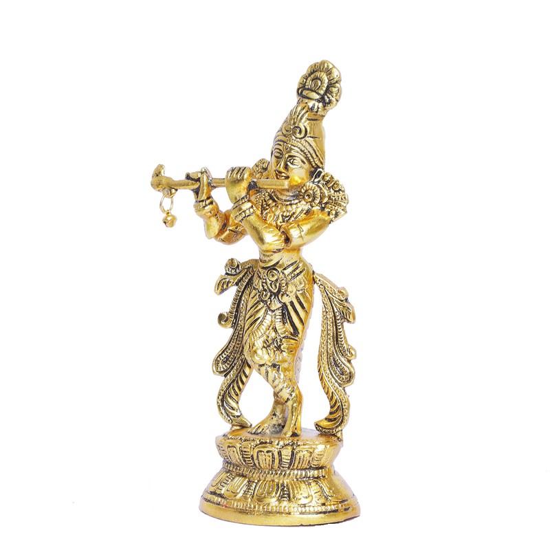 KridayKraft Lord Krishna Metal Statue,Krishna Murti Playing Flute for Temple