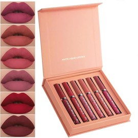 6 PCS Lápiz Labial Mate, Labiales, Lápiz Labial Mate de Larga Duración, Taza Antiadherente, Adecuado para Otoño e Invierno, El Regalo Perfecto para...