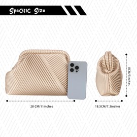 Fecialy Ruched Clutch Purse for Women Formal PU Leather Evening Bag Soft Pleated Handbags with Chain Crossbody Bag, Gold