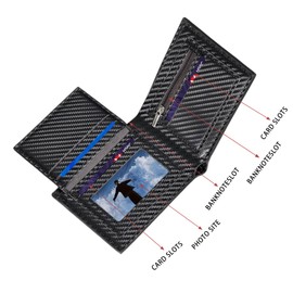 Vxcvzv 1Pcs Wallet Mens, RFID Blocking Wallet, Flip Slim Bifold Mens Wallet with Coin Pocket, 2 Banknote Compartments, 5 Card Holders ID Windows, 1 Photo Site(Black)