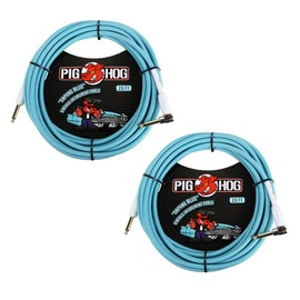 Pig Hog Vintage-Series Woven Instrument Cable (Daphne Blue, 20', Right Angle), 2-Pieces Bundle