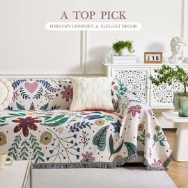 VANJOROY Boho Throw Blanket, 100% Handwoven Cotton Southwestern Farmhouse Floral Decor Reversible Blanket, All Season Throw for Couch Chair Sofa Bed Tapestry Outdoor Camping Picnic. 51″×71″