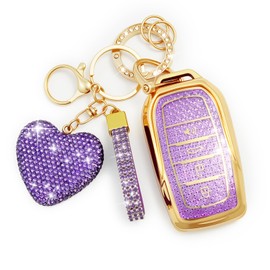 Nomiyo Key Fob Cover with Diamond Bling Keychain for Women, Car Key Holder Compatible with Toyota 2022 2023 2024 2025 2026, TPU Key Case and Elegant Heart Key Chain (Purple, 1PCS)