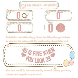 40 is Fine When You Look 29 Banner, decoraciones de 40 cumpleaños, divertidos suministros de decoración de fiesta de aniversario de cuarenta años, purpurina de oro rosa