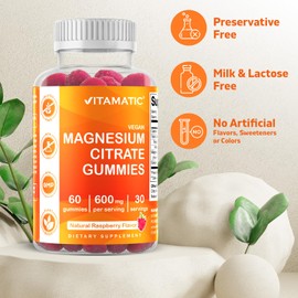 Vitamatic Magnesium Gummies 600mg per Serving – 60 Vegan Count for Relaxation, Muscle, Bone, and Energy Support