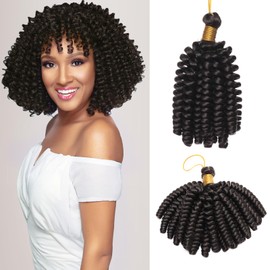 S-noilite Jamaican Bounce Crochet Hair 6 inch,Jumpy Wand Curls Short Pre Looped Curly Crochet Braids Hair-Extension Synthetic for Black Women,3 pack 180g,Natural Black