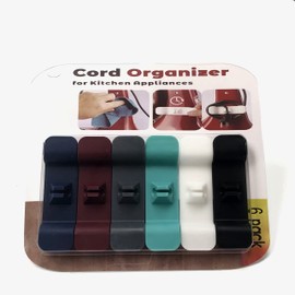 6 Pcs Cord Organizer for Appliances, holder Small Kitchen gadgets,Self adhesive keeper winder Stand Mixers Coffee Maker, Pressure Cooker and Air Fryer, blue,teal,black,white,red,grey