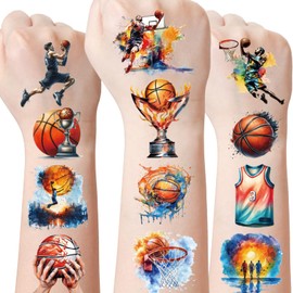 Basketball Temporary Tattoos Stickers for Kids - 8 Sheets 160 Pcs Basketball Birthday Party Favors Decorations MVP Sports Game Themed Tattoo Stickers for Boys Girls Goodie Bag Stuffers School Prizes