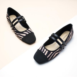 C.Paravano Mary Jane Shoes for Women | Print Ballet Flats | Womens Mary Jane Flats | Square Toe Flats for Wedding (Size 8,Zebra-C)