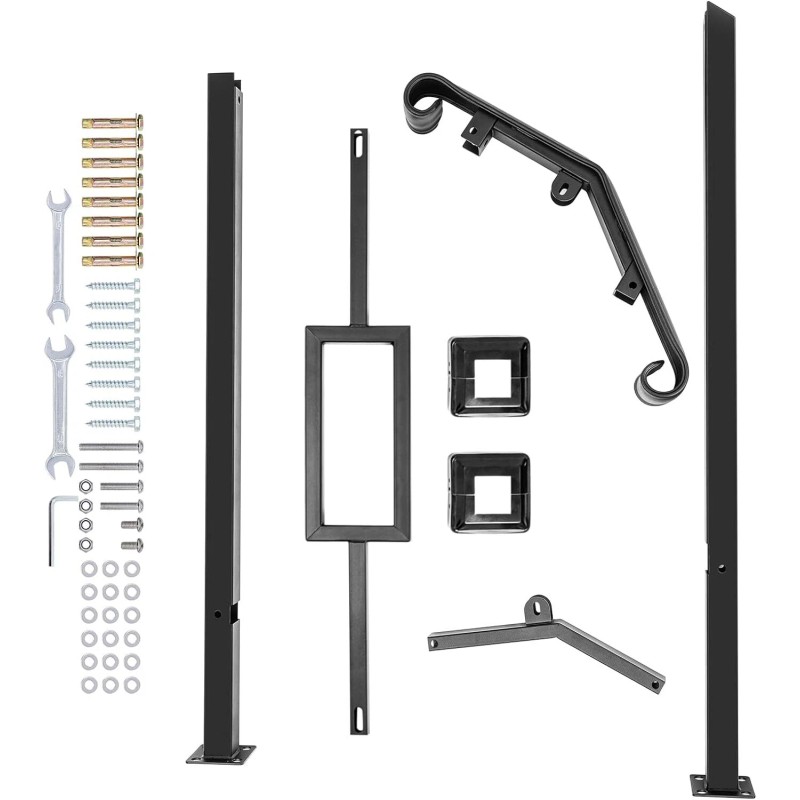 LMRSTOO Black Outdoor Handrails - Heavy Duty Double Post Railing