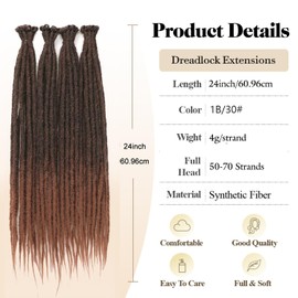 PORSMEER 20 Strands/Pack Ombre Brown Synthetic Dreadlocks Extensions,Handmade Hippie Dreadlock 0.6 Width Soft Dreads Hair Reggae Style Locs Crochet Braiding Hair for Women or Mens,18 inch