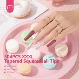 Quaferen Clear Square Nail Tips, 504Pcs XXXL Extra Long Tapered Square Straight Acrylic Nail Tips, Full Cover No C Curve Gel False Nail Extension Tips for Nail Art