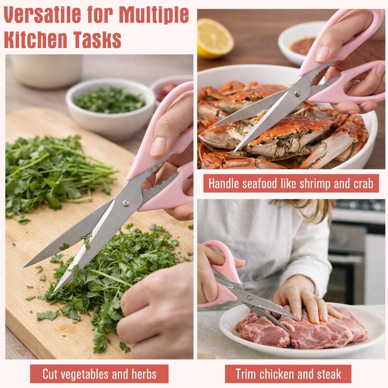 Mnvhoky 2-Pack Pink Kitchen Scissors, Heavy-Duty All-Purpose Meat Shears, Stainless