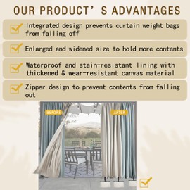 8 Pack Outdoor Curtain Weights, Waterproof Weights Bags for Outdoor Curtains with Fixed Clip,Anti-Drop Patio Curtain Bottom Weights Sandbag for Heavy Wind Gazebo Pergola Cabana Drapes Garden (Beige)