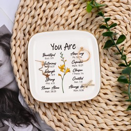 Homlouue Christian Gifts for Women, Inspirational Gifts, Religious Catholic Spiritual Gifts for Female Friends, Birthday Christmas Gifts for Women Friends, Sisters, Ceramic Ring Dish Jewelry Tray