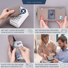 VON HEESEN Slim Wallet with RFID Protection, for Men and Women, Mini Purse, Credit Card Case, Small Wallet, taupe