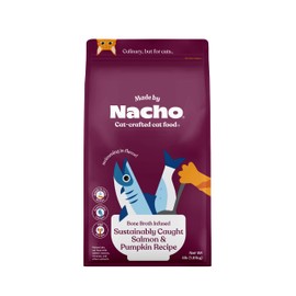 Made by Nacho Bone Broth Infused Dry Cat Kibble - Sustainably Caught Salmon and Pumpkin - Premium Grain-Friendly Cat Food 4lb Bag, Limited Ingredients