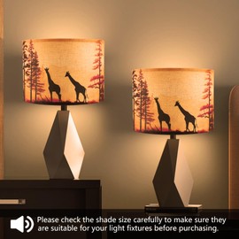 Lamp shades Set of 2, Medium Fabric Lampshades for Table Lamps, Floor Lamps, 13" Top x 13" Bottom x 10" High (Beige with Giraffe) Hand Crafted Replacement Lampshades,Lamp Shade Harp Holder Included