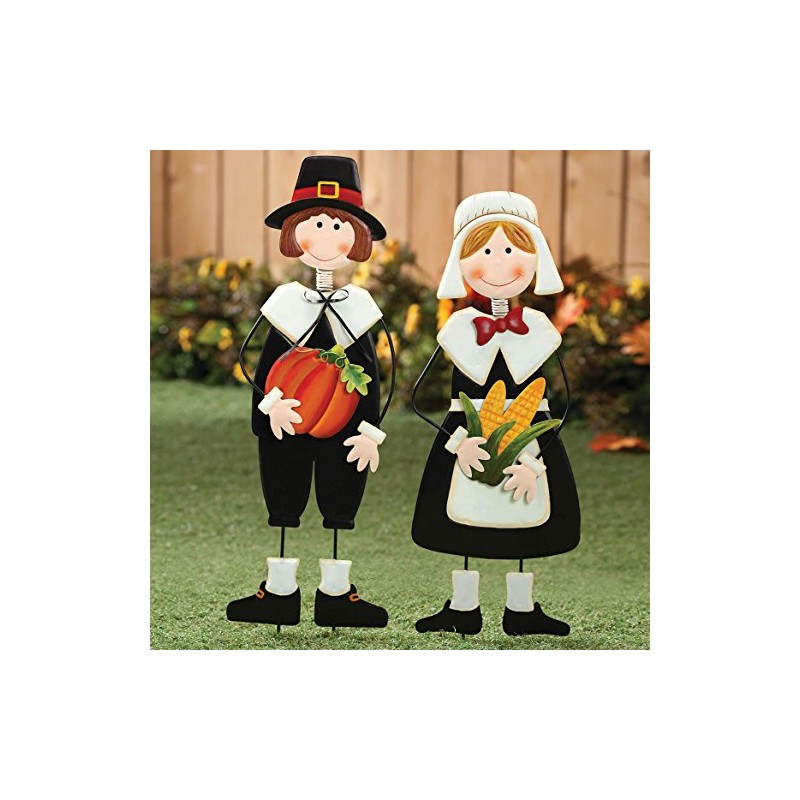 Miles Kimball Pilgrim Boy and Girl Metal Lawn Stakes Set