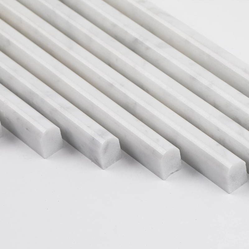 Lovdeco Carrara White 1/2" X 12" Marble Pencil Liner Tile,