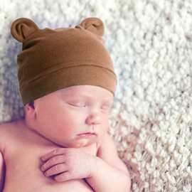 DRESHOW Newborn Baby Hats Mittens Set Hospital Hat Beanie Bear Ears Infant Hats Baby Cotton Gloves Scratch-Free Mittens for 0-6 Months, 3 Sets: Bear Ears Hats & Mittens 58-B01