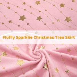 KONVINIT Christmas Tree Skirt Round Pink Plush Christmas Tree Blanket with Stars Christmas Tree Skirt Made of Faux Fur for Christmas Tree Stand Carpet Christmas Decoration 122 cm Pink