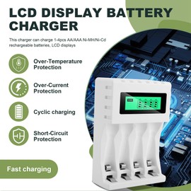 Glimpsesun Smart Intelligent LCD Display Battery Charger with 4 Slots for AA/AAA NiCd NiMh Rechargeable Batteries Nimh AA Charger