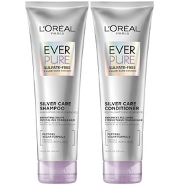 Lâ€™Oréal Paris L'Oreal Paris EverPure Silver Care - Set de champú y acondicionador sin sulfatos, fórmula vegana nutritiva con péptidos para aclarar las canas, 1 kit