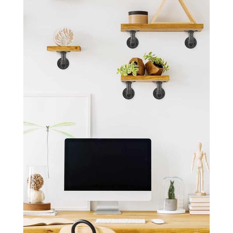 MUZIK 4 Pack Pipe Floating Shelf Bracket Heavy Duty, Black