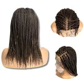 PIB 12'' Single Full Lace Micro Box Braid Wig - Knotless Braided Wigs for Black Women - Handmade Box Braided Wig with Pre-Plucked Hairline - Off Black and Light Brown #1B27