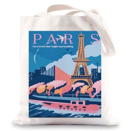 BWWKTOP Paris Canvas Tote Bag Paris Trip Gifts Paris Shoulder Bag Paris Reusable Grocery Bag Paris Vacation Gift, Paris, The size of the bag is 14 inches in length, 12 width, and 0.47 height.