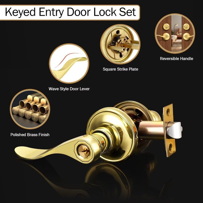 NIZADO Keyed Entry Door Lock Set Gold, Double Cylinder Deadbolts,