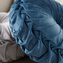 MOJUN Round Throw Pillow Round Velvet Pillow Pleated Round Filled Pillow Home Decorative Throw Pillow Cushion for Couch Chair Bed Car Floor (Blue, 14inch)