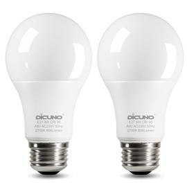 DiCUNO 9W E27 LED Bulb Replaces 60W, 2700K Warm White, 806lm, A60 Matt Edison Bulb, CRI 90, 220° Beam Angle, Flicker-Free, Non-Dimmable, 230V Energy Saving Bulb, Pack of 2