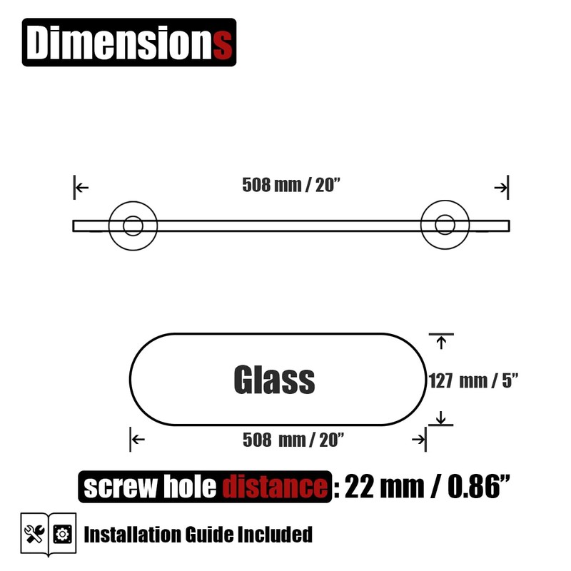 JQK Bathroom Glass Shelf Black, Tempered Glass Shower Storage 20