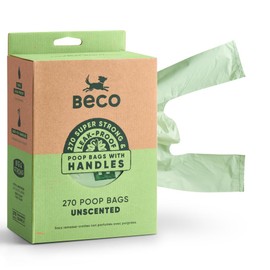 Beco Strong & Large Poop Bags - 270 Loose packed with Tie Handles - Box Dispenser - Unscented Dog Poo Bags