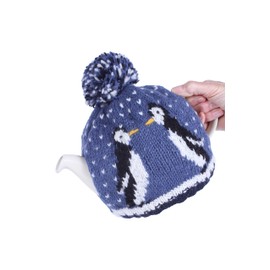 Pachamama Handknitted Medium 4-6 Cup 1.2L Wool Tea Cosy/ Teapot Cover - Penguin Pattern Insulated Handmade Fair Trade Multicoloured