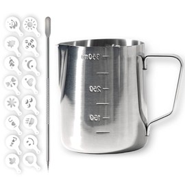 Milk Frothing Pitcher Steaming Pitchers Stainless Steel Milk/Coffee/Latte/Cappuccino Steam Pitchers Milk Jug Cup (350ml/12oz Set)