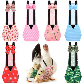 DoubleFill 6 Pcs Washable Chicken Diapers Reusable Duckling Diapers for Pet Ducks Hens Goose Clothes Pet Diaper with Bow Tie Poultry Nappies Waterproof Adjustable for Hen Rooster Chicken (Cute,S)