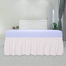 PureFit Falda de cama envolvente con volantes con cinturón elástico ajustable, caída de 18 pulgadas, fácil de poner, falda de cama sin arrugas, volantes contra el polvo, funda para cama tamaño Queen,