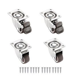 WANLIAN 1 Inch Plate Caster Wheels, Low Profile Swivel Casters Set of 4 Heavy Duty Load 99 Lbs with Brakes No Noise Rubber Small Locking Castor Wheels for Furniture, Table Legs, DIY Projects