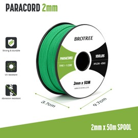 Brotree Paracord 2mm 50M 100% Nylon Rope 1 Strand Parachute Cord for Outdoor, Craft, DIY - 45kg Breaking Load (Jade Green)