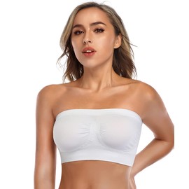 ANGOOL Strapless Comfort Wireless Bra with Slip Silicone Bandeau Bralette Tube Top 1Pack White