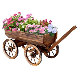 PAIQIAN Courtyard Decoration: Wooden Trolley Flower Pots, Wheeled Trolley Planters, Suitable for Outdoor Gardens