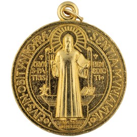 1.5" Gold-Tone Saint Benedict Medal | Shiny Gold-Tone | Patron Saint of Students and Europe | Religious Medallion for Jewelry and Home | Catholic Gift for First Holy Communion and Confirmation