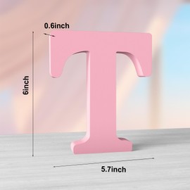 Aruatu 6 Inch Pink Wood Letters for Wall Decor - Unfinished Decorative Standing Large Letter T for Craft Home Party Projects