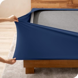 Bare Home Box Spring Cover - Queen - Stretchy Microfiber Decorative Wrap Around Box Spring Cover - Easy Install (Queen, Dark Blue)