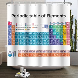 ASDCXZ Periodic Table Shower Curtain 180x180 cm, Bathroom Washable Shower Curtains, Modern Simplicity Colorful Periodic Table White Polyester Textile Waterproof Bath Curtain for Bathtub with 12 Hooks