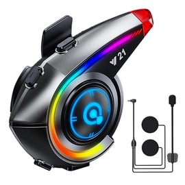 OBEST Motorrad Bluetooth Headset, Motorradhelm Kopfhörer mit LED RGB Schillernde Lichter, IP65 Wasserdicht Helm Ohrhörer mit AI-Sprachassistent FM Radio,BT5.4 Motorrad Kommunikationssystem